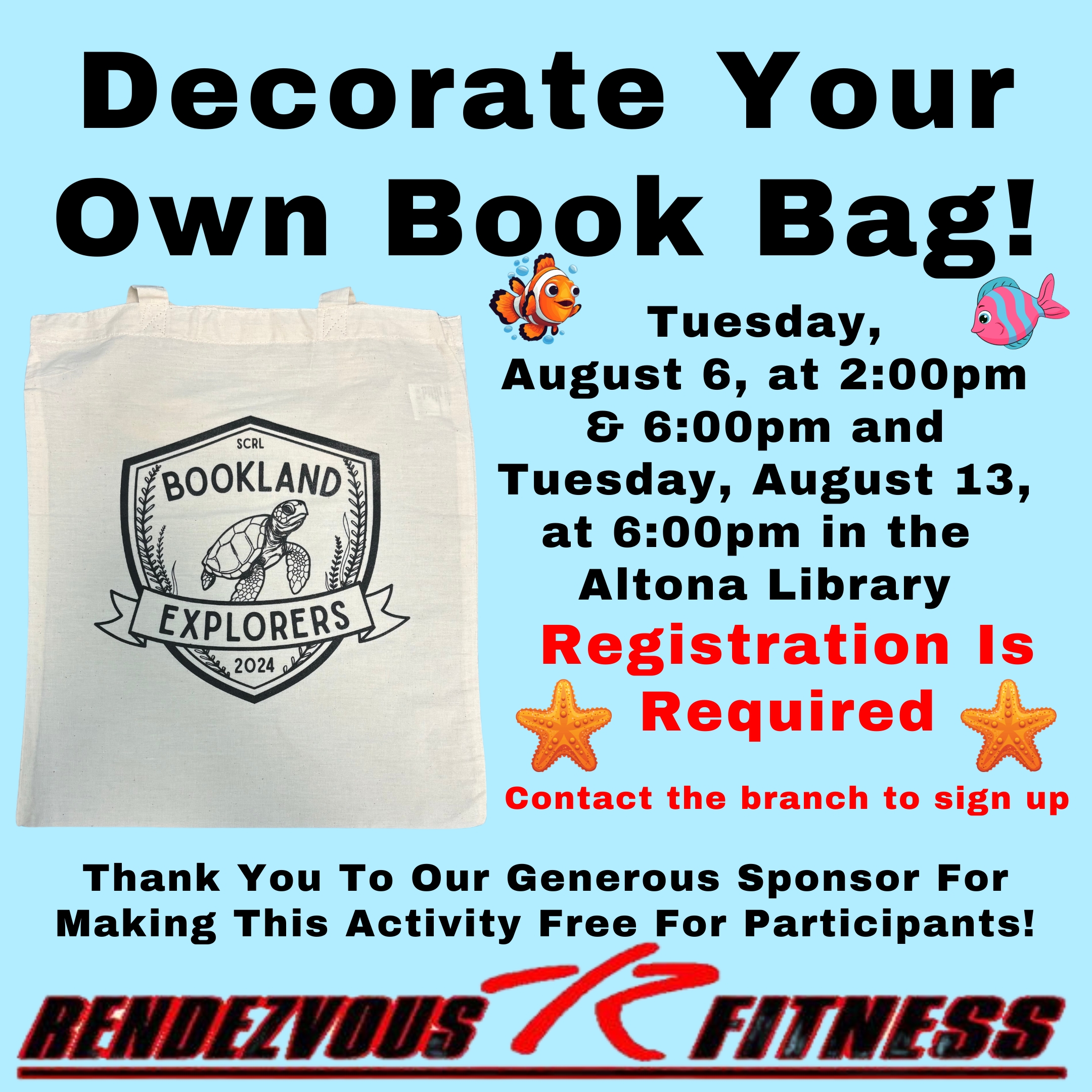 Poster for decorate your own book activity on Tuesday August 6 at 2pm & 6pm and Tuesday, August 13 at 6pm at the Altona library