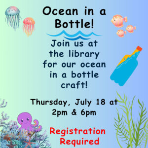 Poster for ocean in a bottle craft in the Altona Library