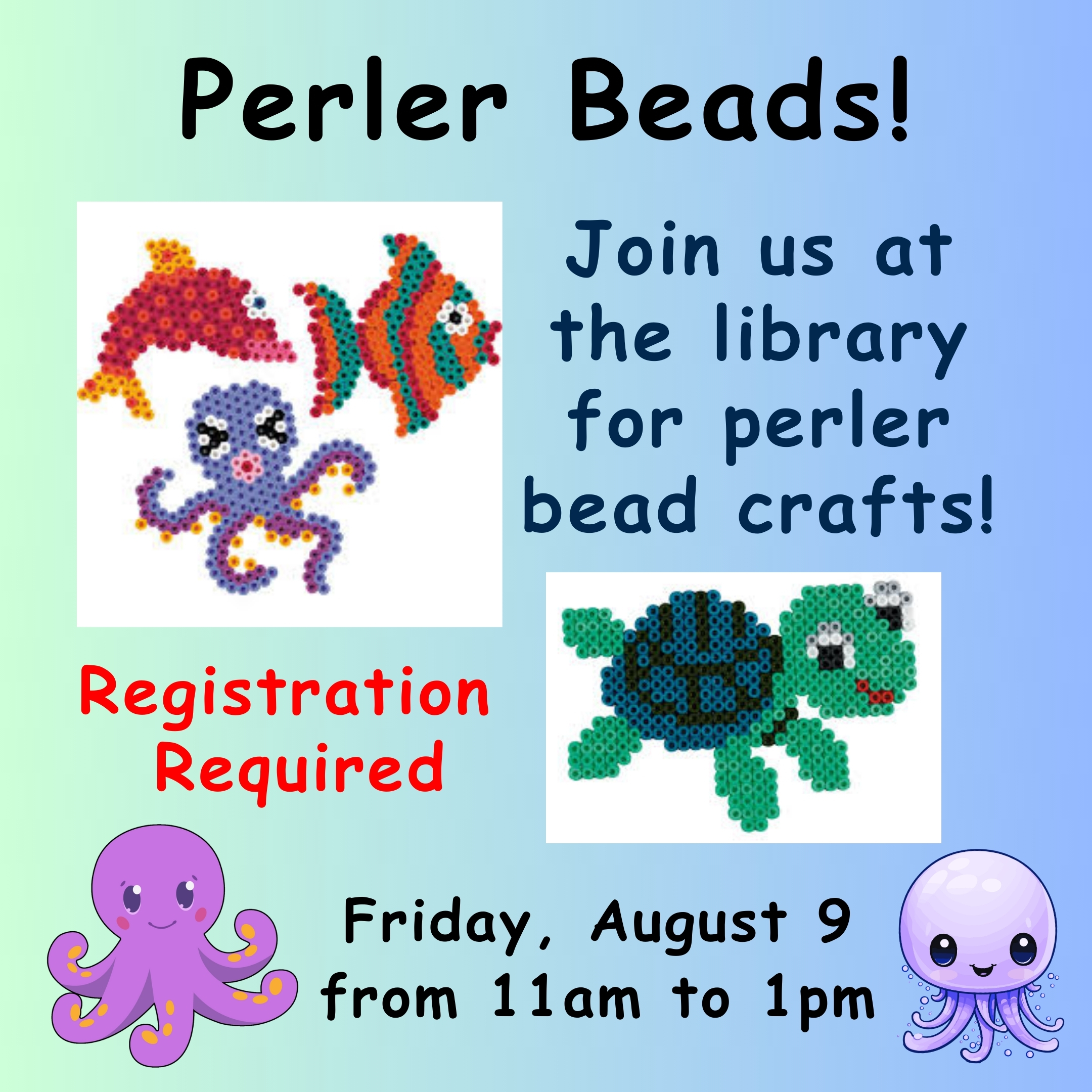 Poster for Perler bead craft at the Altona Library