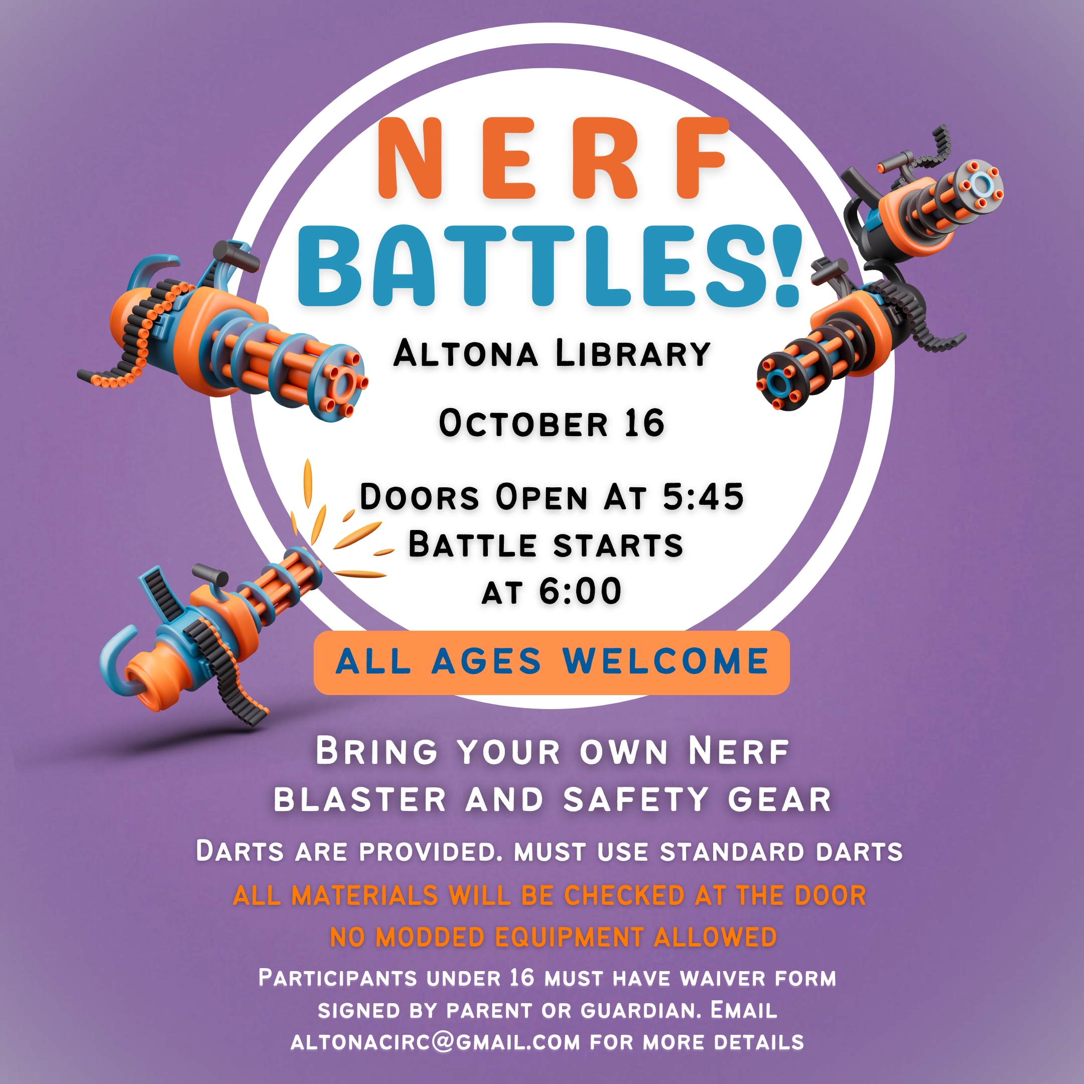 Poster for Altona Nerf Battles on October 16 @ 6pm