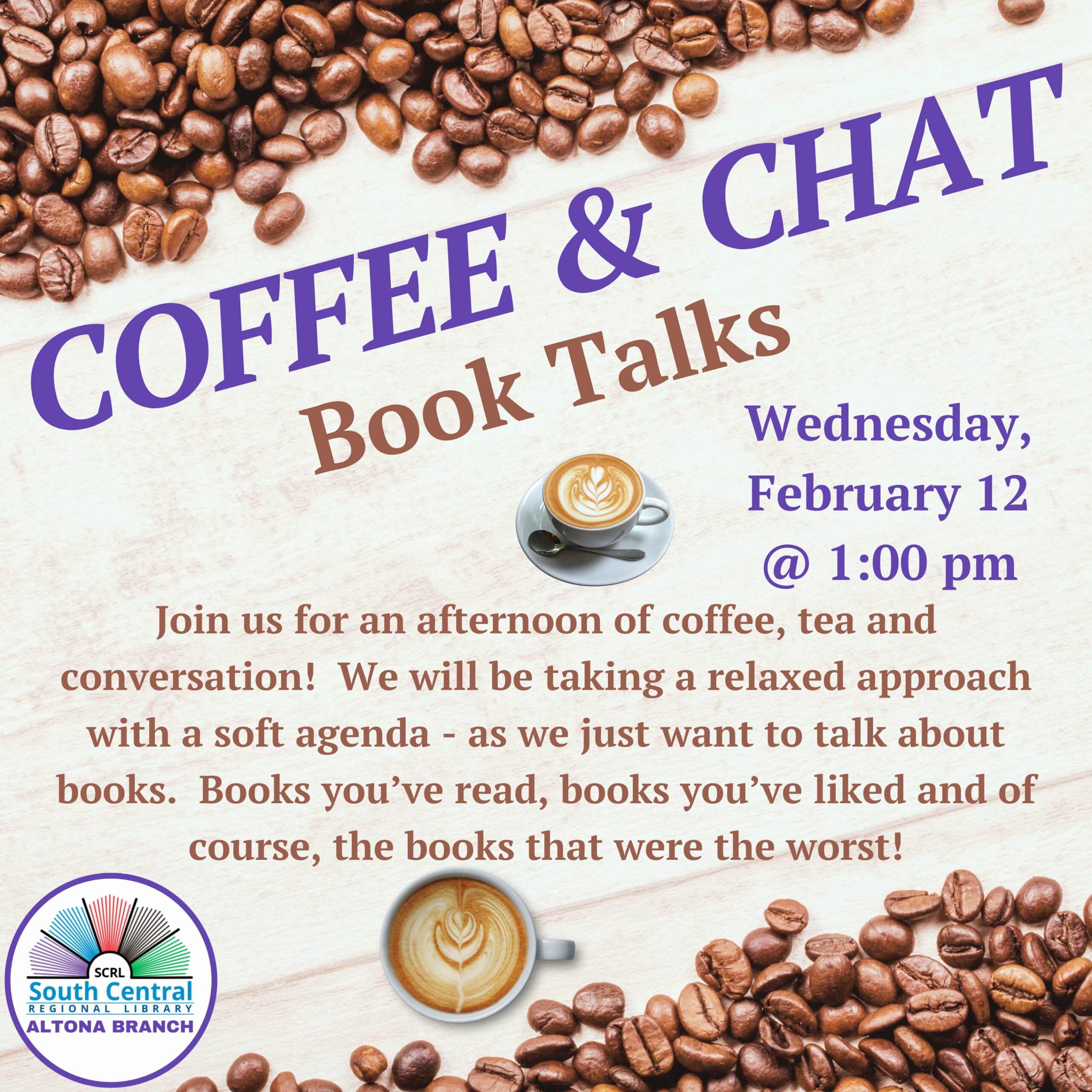 Poster for Altona Coffee & Chat. Contact the branch for more information.