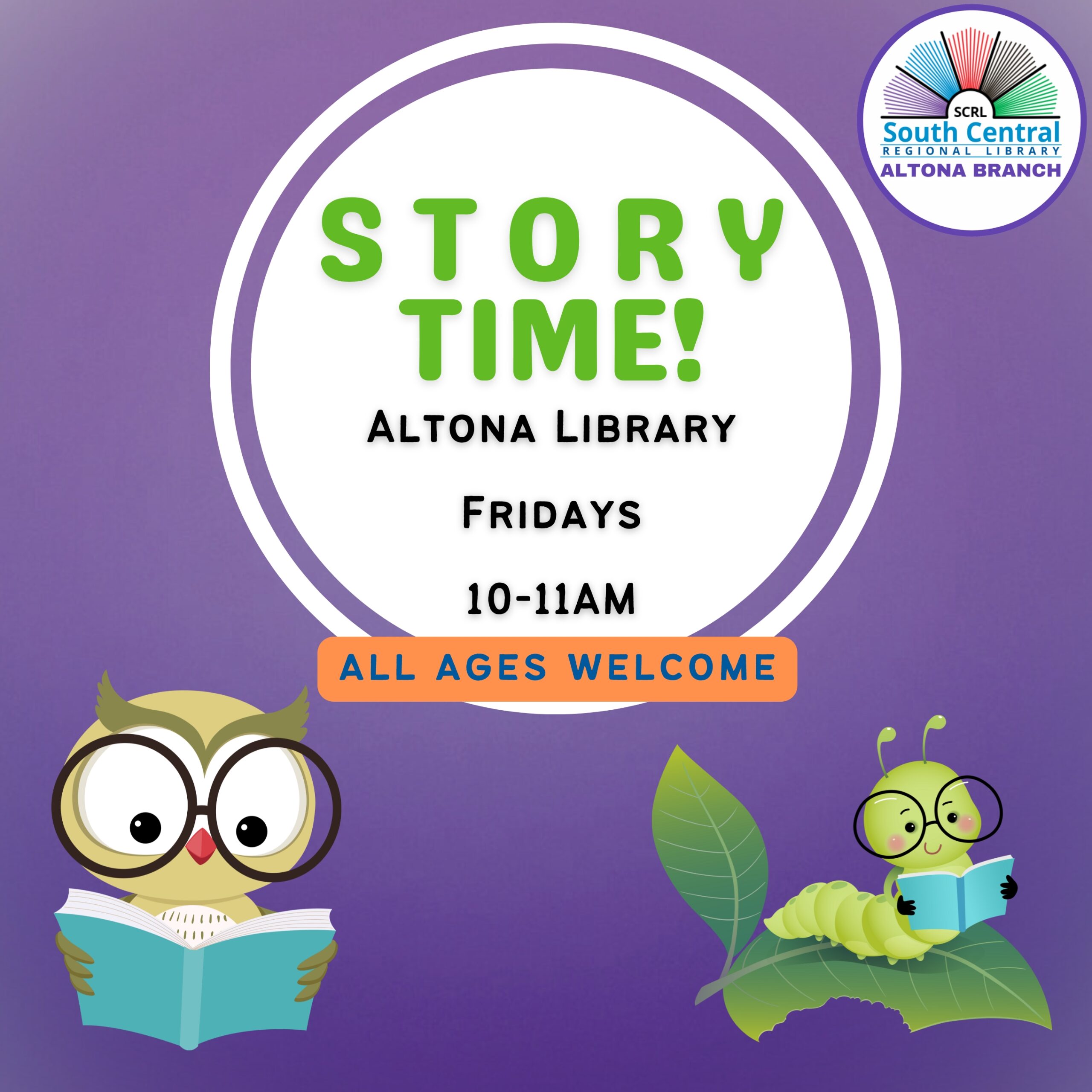 Poster for Altona Story Time. Contact Altona branch for more information.